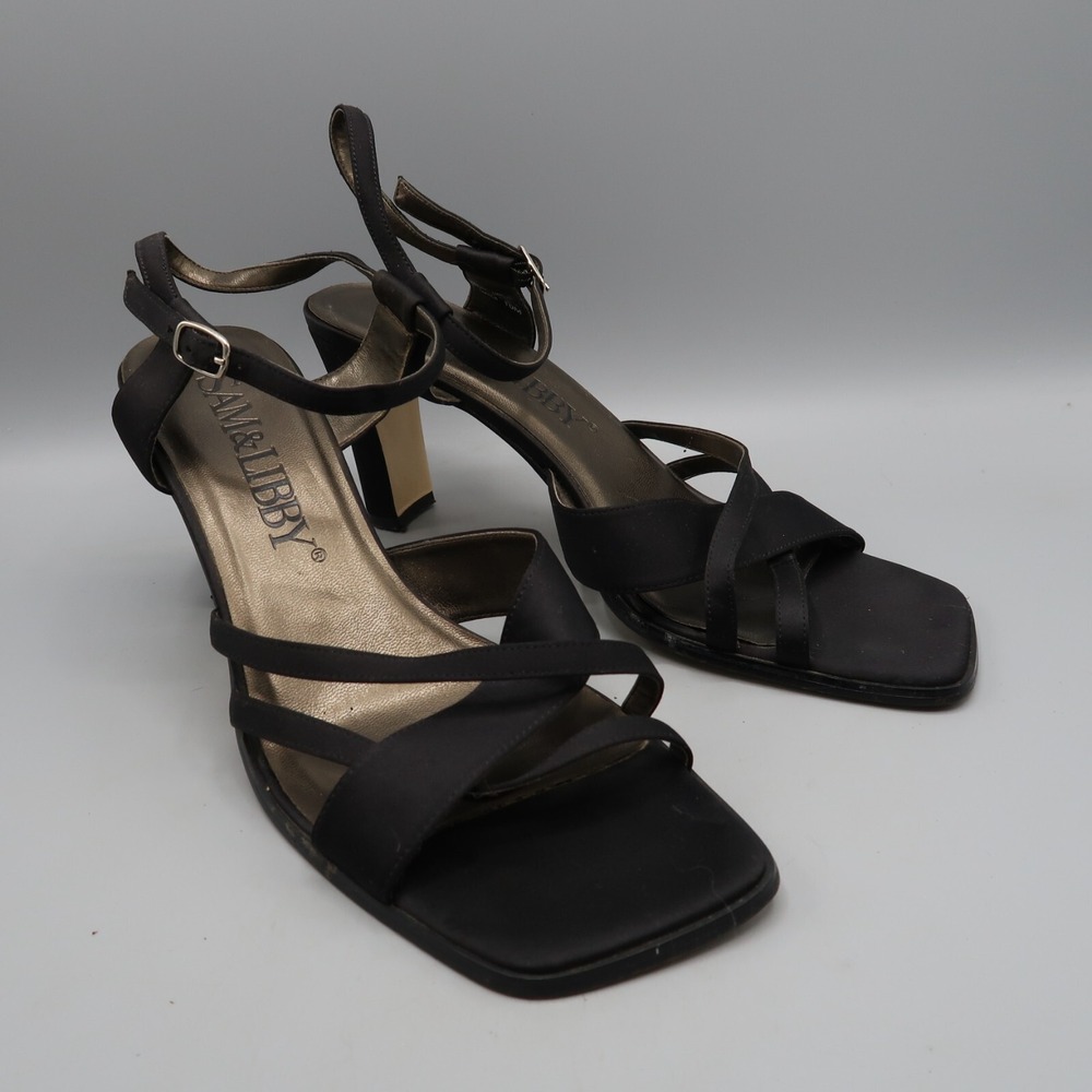 Sam & Libby Women's Black Sandel Shoe Block High Heel Size 10M Formal Lether‎